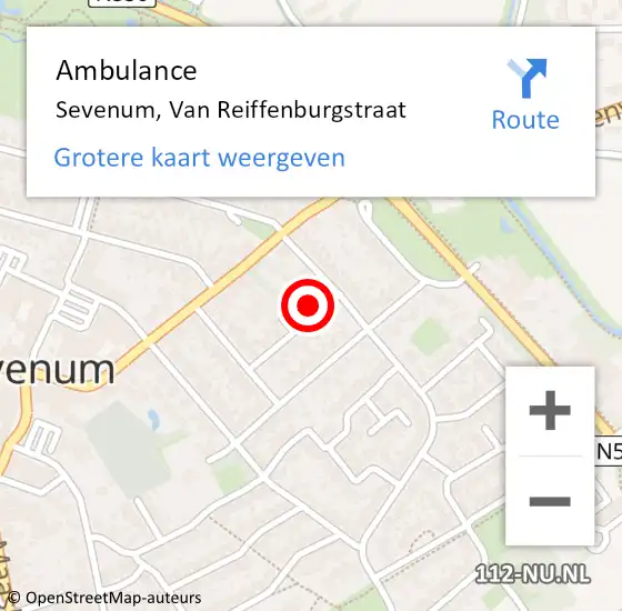 Locatie op kaart van de 112 melding: Ambulance Sevenum, Van Reiffenburgstraat op 24 februari 2015 21:26