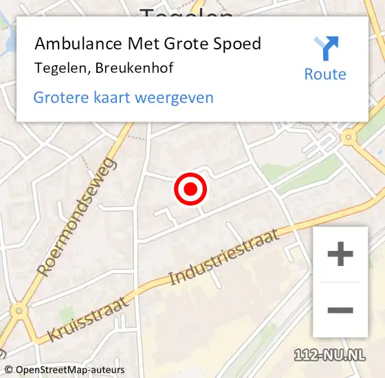 Locatie op kaart van de 112 melding: Ambulance Met Grote Spoed Naar Tegelen, Breukenhof op 24 februari 2015 22:03