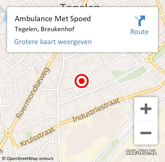 Locatie op kaart van de 112 melding: Ambulance Met Spoed Naar Tegelen, Breukenhof op 24 februari 2015 22:34