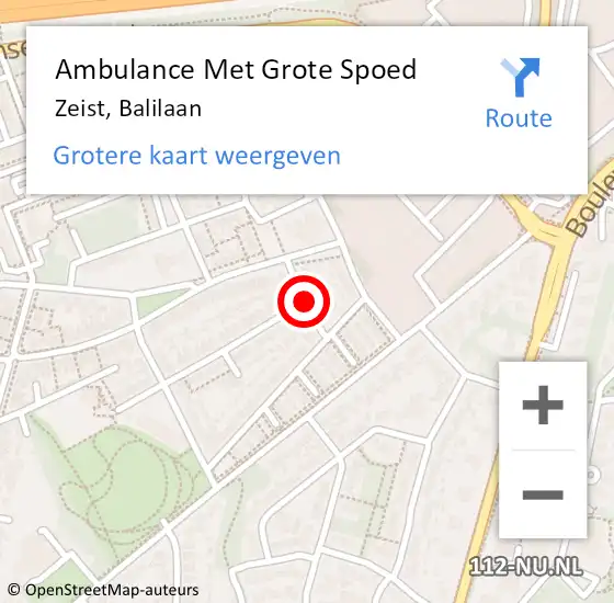 Locatie op kaart van de 112 melding: Ambulance Met Grote Spoed Naar Zeist, Balilaan op 24 februari 2015 23:12