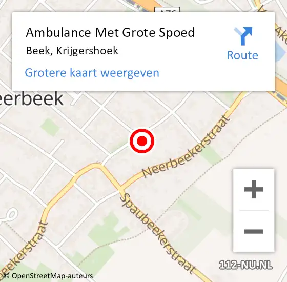 Locatie op kaart van de 112 melding: Ambulance Met Grote Spoed Naar Beek, Krijgershoek op 24 februari 2015 23:38