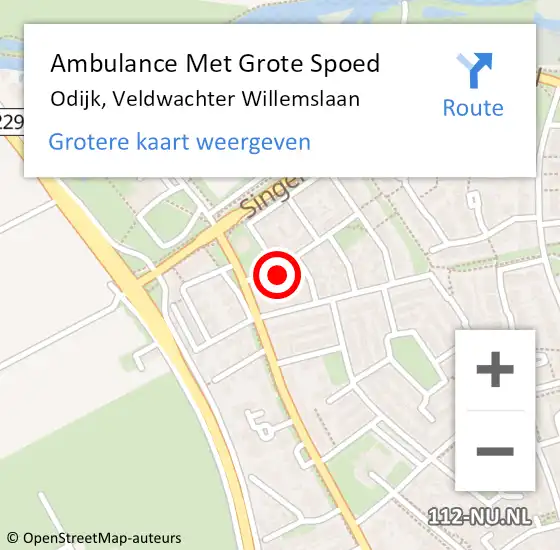 Locatie op kaart van de 112 melding: Ambulance Met Grote Spoed Naar Odijk, Veldwachter Willemslaan op 30 oktober 2013 21:29