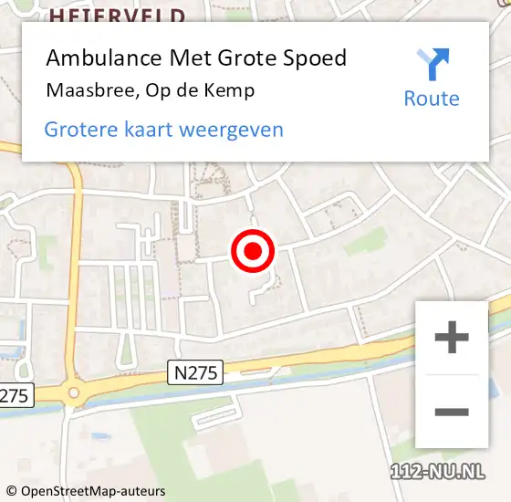 Locatie op kaart van de 112 melding: Ambulance Met Grote Spoed Naar Maasbree, Op de Kemp op 25 februari 2015 04:27