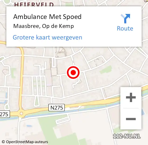 Locatie op kaart van de 112 melding: Ambulance Met Spoed Naar Maasbree, Op de Kemp op 25 februari 2015 05:04