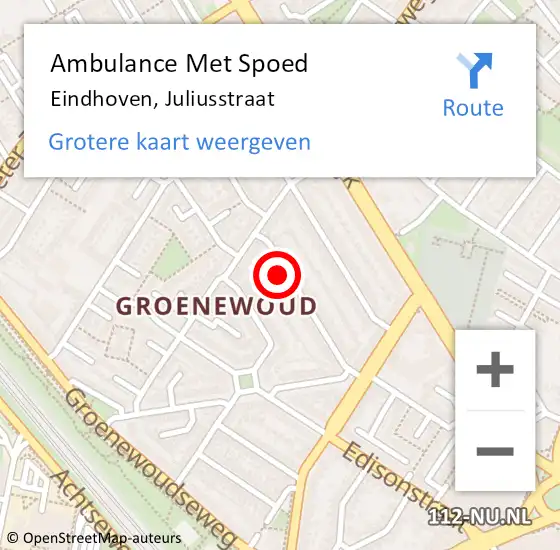 Locatie op kaart van de 112 melding: Ambulance Met Spoed Naar Eindhoven, Juliusstraat op 25 februari 2015 05:08