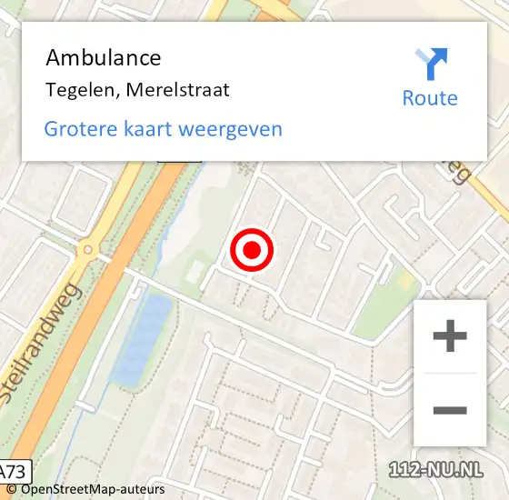 Locatie op kaart van de 112 melding: Ambulance Tegelen, Merelstraat op 25 februari 2015 08:32