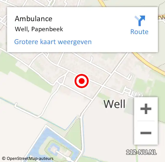 Locatie op kaart van de 112 melding: Ambulance Well, Papenbeek op 25 februari 2015 10:55