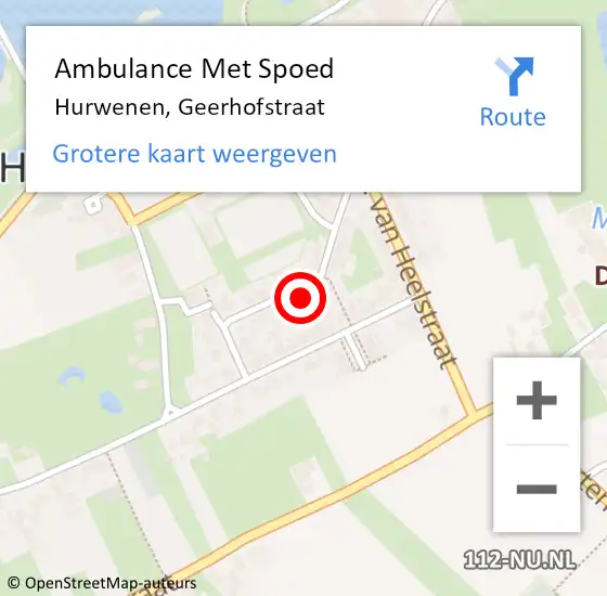 Locatie op kaart van de 112 melding: Ambulance Met Spoed Naar Hurwenen, Geerhofstraat op 25 februari 2015 10:59