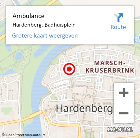 Locatie op kaart van de 112 melding: Ambulance Hardenberg, Badhuisplein op 25 februari 2015 11:01