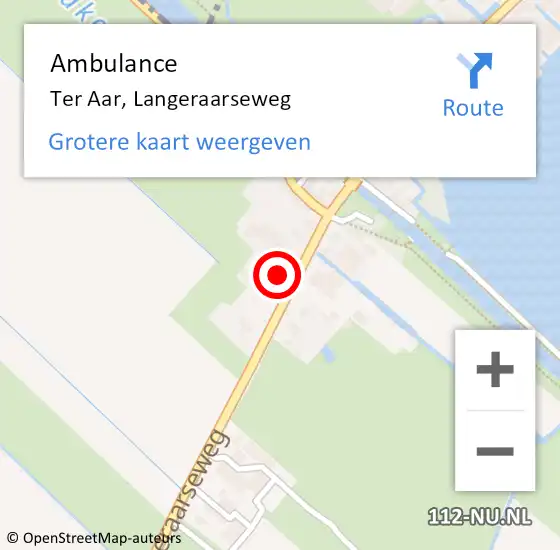 Locatie op kaart van de 112 melding: Ambulance Ter Aar, Langeraarseweg op 25 februari 2015 11:15