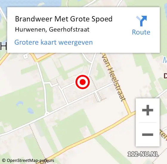 Locatie op kaart van de 112 melding: Brandweer Met Grote Spoed Naar Hurwenen, Geerhofstraat op 25 februari 2015 11:24