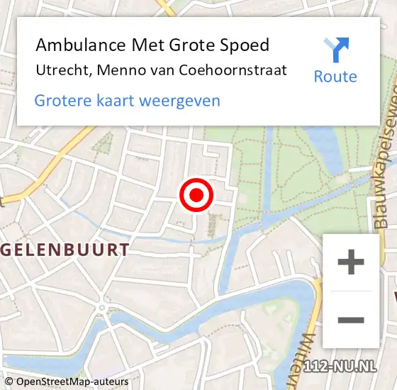 Locatie op kaart van de 112 melding: Ambulance Met Grote Spoed Naar Utrecht, Menno van Coehoornstraat op 25 februari 2015 12:09