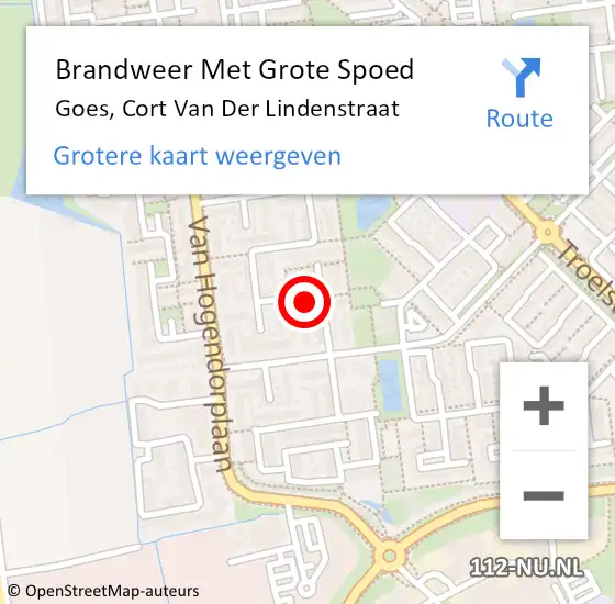 Locatie op kaart van de 112 melding: Brandweer Met Grote Spoed Naar Goes, Cort Van Der Lindenstraat op 25 februari 2015 12:22