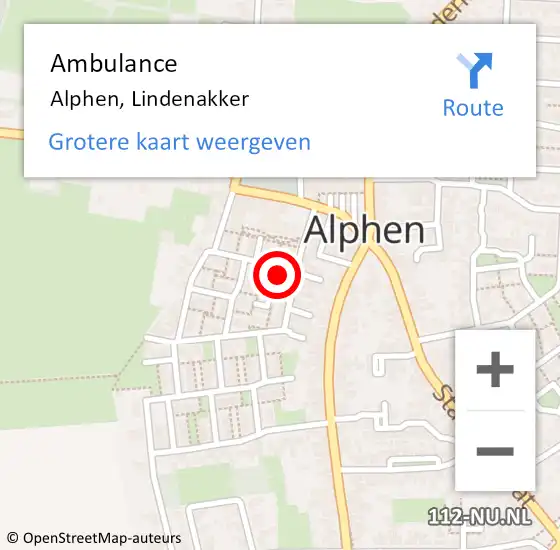 Locatie op kaart van de 112 melding: Ambulance Alphen, Lindenakker op 25 februari 2015 12:41