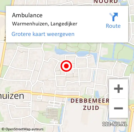 Locatie op kaart van de 112 melding: Ambulance Warmenhuizen, Langedijker op 25 februari 2015 12:41