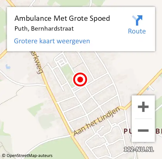 Locatie op kaart van de 112 melding: Ambulance Met Grote Spoed Naar Puth, Bernhardstraat op 25 februari 2015 13:14