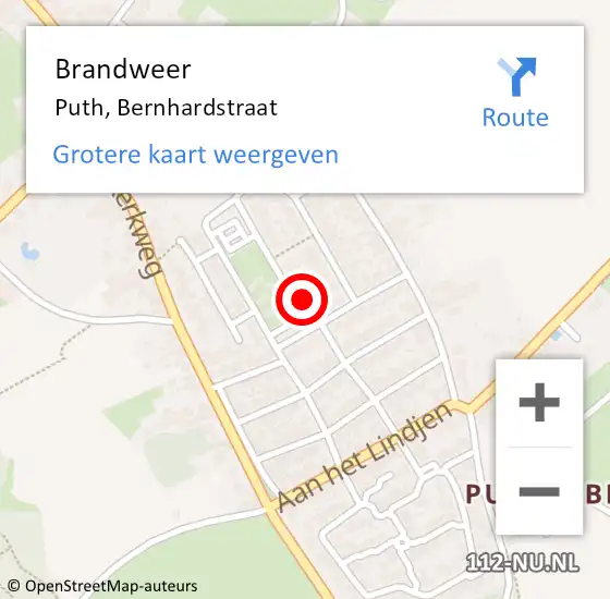 Locatie op kaart van de 112 melding: Brandweer Puth, Bernhardstraat op 25 februari 2015 13:23