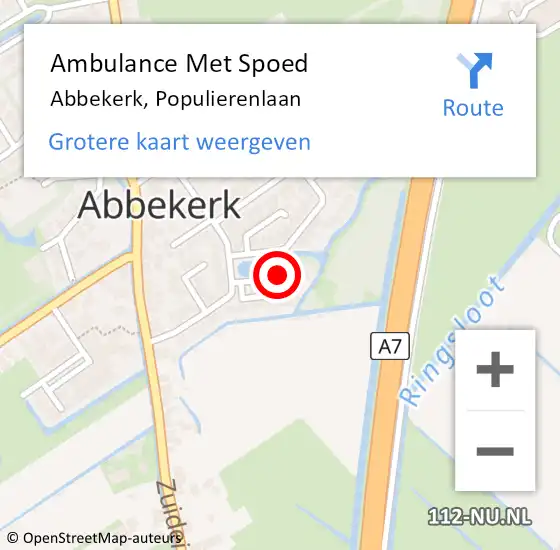 Locatie op kaart van de 112 melding: Ambulance Met Spoed Naar Abbekerk, Populierenlaan op 25 februari 2015 13:51