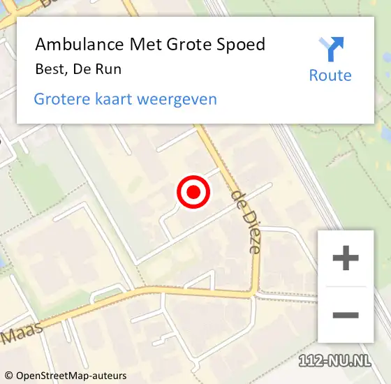 Locatie op kaart van de 112 melding: Ambulance Met Grote Spoed Naar Best, De Run op 25 februari 2015 15:30