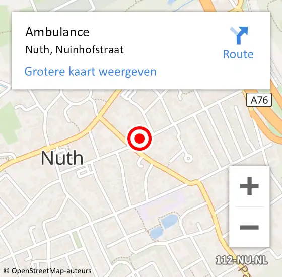 Locatie op kaart van de 112 melding: Ambulance Nuth, Nuinhofstraat op 25 februari 2015 16:10