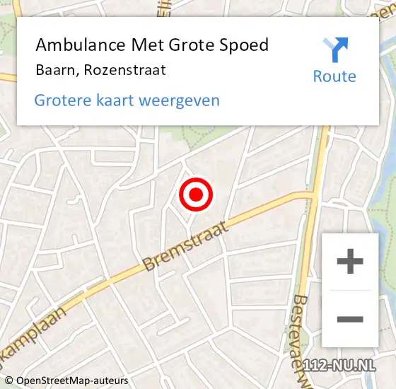 Locatie op kaart van de 112 melding: Ambulance Met Grote Spoed Naar Baarn, Rozenstraat op 25 februari 2015 17:27