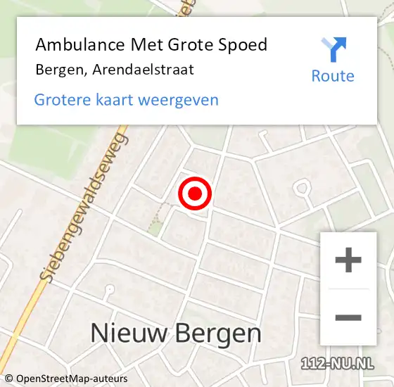 Locatie op kaart van de 112 melding: Ambulance Met Grote Spoed Naar Bergen, Arendaelstraat op 25 februari 2015 17:43