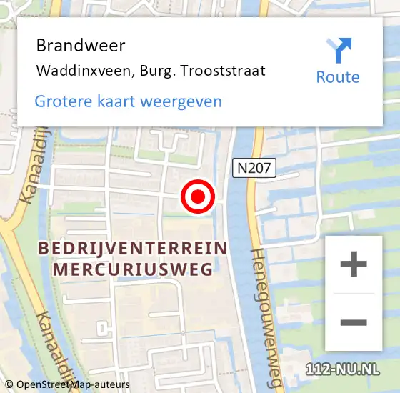 Locatie op kaart van de 112 melding: Brandweer Waddinxveen, Burg. Trooststraat op 25 februari 2015 17:52