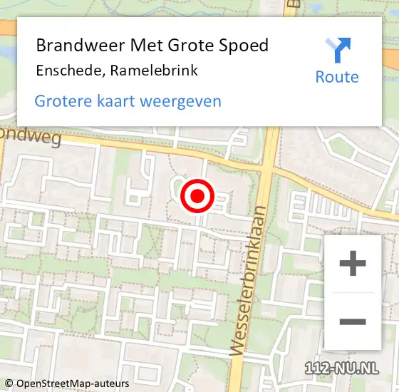 Locatie op kaart van de 112 melding: Brandweer Met Grote Spoed Naar Enschede, Ramelebrink op 25 februari 2015 17:56