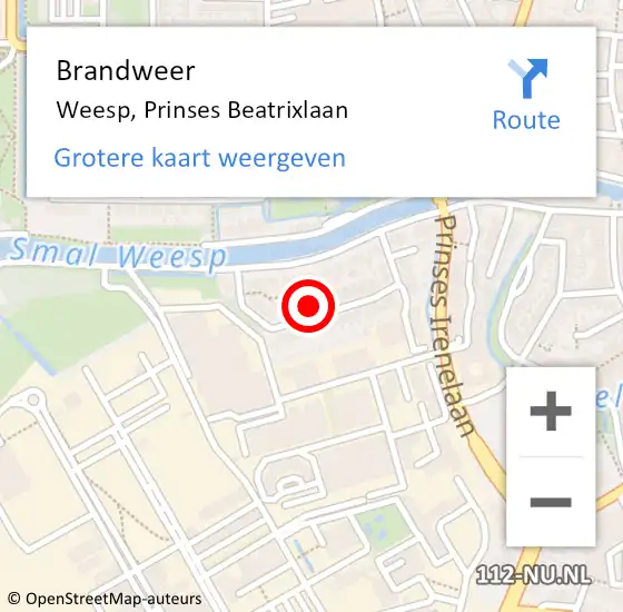 Locatie op kaart van de 112 melding: Brandweer Weesp, Prinses Beatrixlaan op 25 februari 2015 18:40