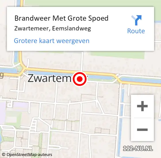 Locatie op kaart van de 112 melding: Brandweer Met Grote Spoed Naar Zwartemeer, Eemslandweg op 25 februari 2015 19:22