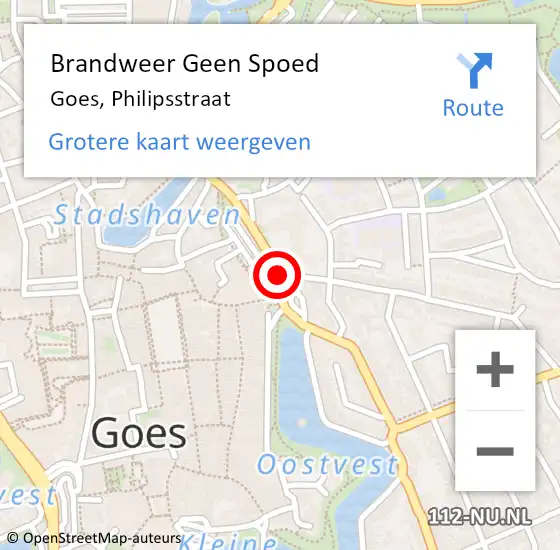 Locatie op kaart van de 112 melding: Brandweer Geen Spoed Naar Goes, Philipsstraat op 25 februari 2015 19:28