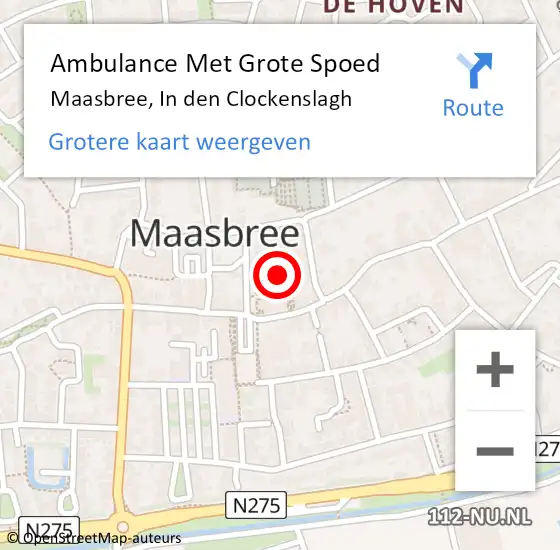 Locatie op kaart van de 112 melding: Ambulance Met Grote Spoed Naar Maasbree, In den Clockenslagh op 25 februari 2015 19:53