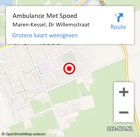 Locatie op kaart van de 112 melding: Ambulance Met Spoed Naar Maren-Kessel, Dr Willemsstraat op 25 februari 2015 20:50