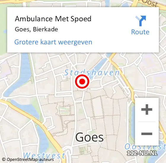 Locatie op kaart van de 112 melding: Ambulance Met Spoed Naar Goes, Bierkade op 26 februari 2015 03:12