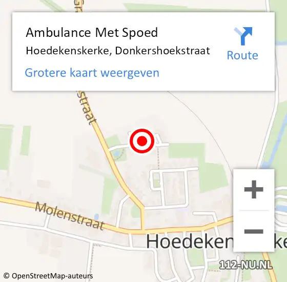 Locatie op kaart van de 112 melding: Ambulance Met Spoed Naar Hoedekenskerke, Donkershoekstraat op 26 februari 2015 04:07