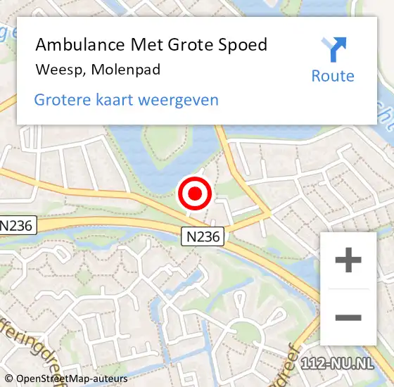 Locatie op kaart van de 112 melding: Ambulance Met Grote Spoed Naar Weesp, Molenpad op 31 oktober 2013 01:26