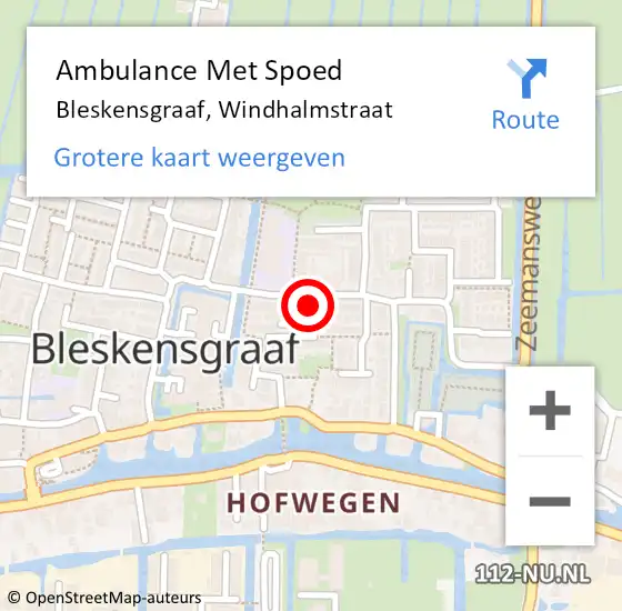 Locatie op kaart van de 112 melding: Ambulance Met Spoed Naar Bleskensgraaf, Windhalmstraat op 26 februari 2015 05:31