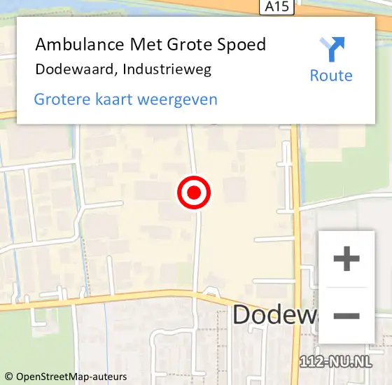 Locatie op kaart van de 112 melding: Ambulance Met Grote Spoed Naar Dodewaard, Industrieweg op 26 februari 2015 08:48