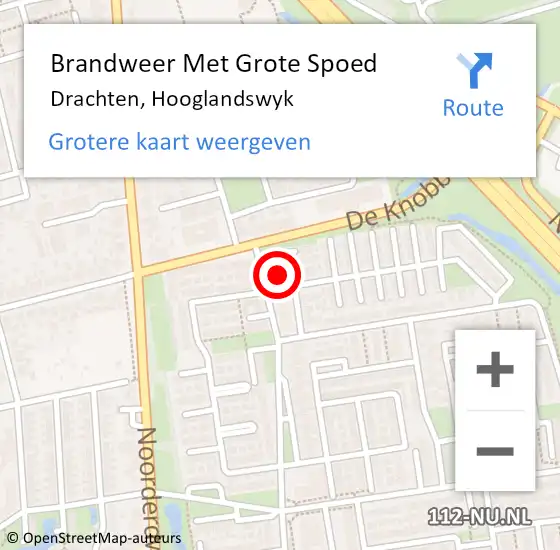 Locatie op kaart van de 112 melding: Brandweer Met Grote Spoed Naar Drachten, Hooglandswyk op 26 februari 2015 12:37