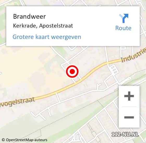 Locatie op kaart van de 112 melding: Brandweer Kerkrade, Apostelstraat op 26 februari 2015 13:08