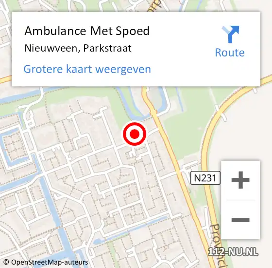 Locatie op kaart van de 112 melding: Ambulance Met Spoed Naar Nieuwveen, Parkstraat op 26 februari 2015 13:25