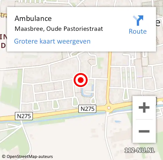 Locatie op kaart van de 112 melding: Ambulance Maasbree, Oude Pastoriestraat op 26 februari 2015 14:06