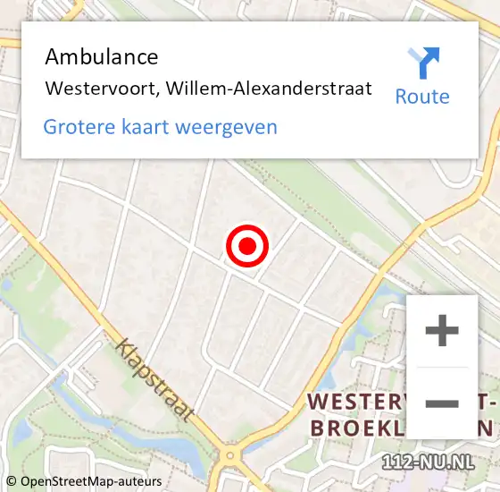 Locatie op kaart van de 112 melding: Ambulance Westervoort, Willem-Alexanderstraat op 26 februari 2015 15:56