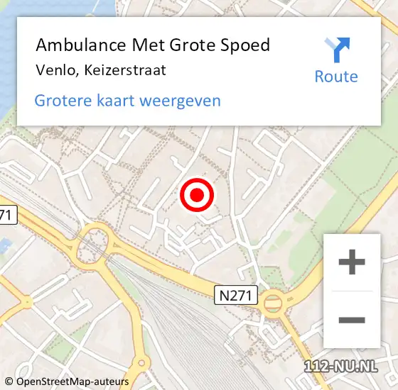 Locatie op kaart van de 112 melding: Ambulance Met Grote Spoed Naar Venlo, Keizerstraat op 26 februari 2015 18:54