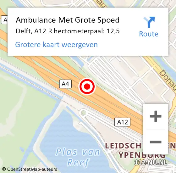 Locatie op kaart van de 112 melding: Ambulance Met Grote Spoed Naar Delft, A12 R hectometerpaal: 12,5 op 26 februari 2015 21:37
