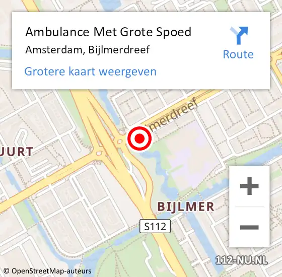 Locatie op kaart van de 112 melding: Ambulance Met Grote Spoed Naar Amsterdam, Bijlmerdreef op 26 februari 2015 21:48