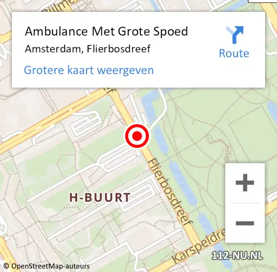 Locatie op kaart van de 112 melding: Ambulance Met Grote Spoed Naar Amsterdam, Flierbosdreef op 26 februari 2015 22:41