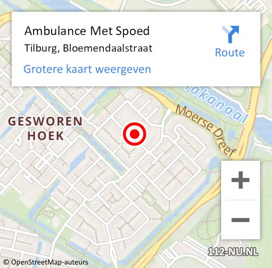 Locatie op kaart van de 112 melding: Ambulance Met Spoed Naar Tilburg, Bloemendaalstraat op 27 februari 2015 06:37