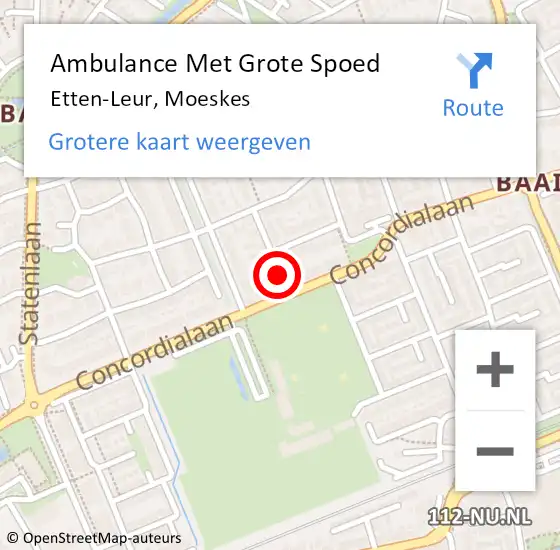 Locatie op kaart van de 112 melding: Ambulance Met Grote Spoed Naar Etten-Leur, Moeskes op 27 februari 2015 08:42