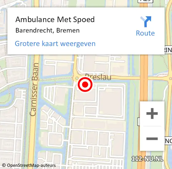 Locatie op kaart van de 112 melding: Ambulance Met Spoed Naar Barendrecht, Bremen op 27 februari 2015 09:28